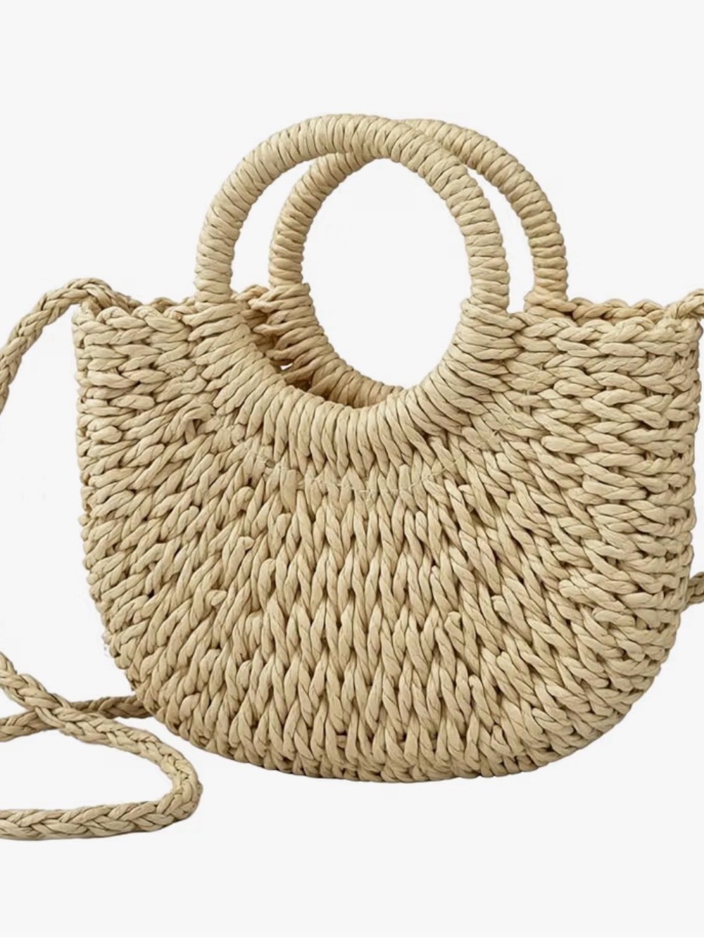 Woven Straw Circle Handle Tote - Beige